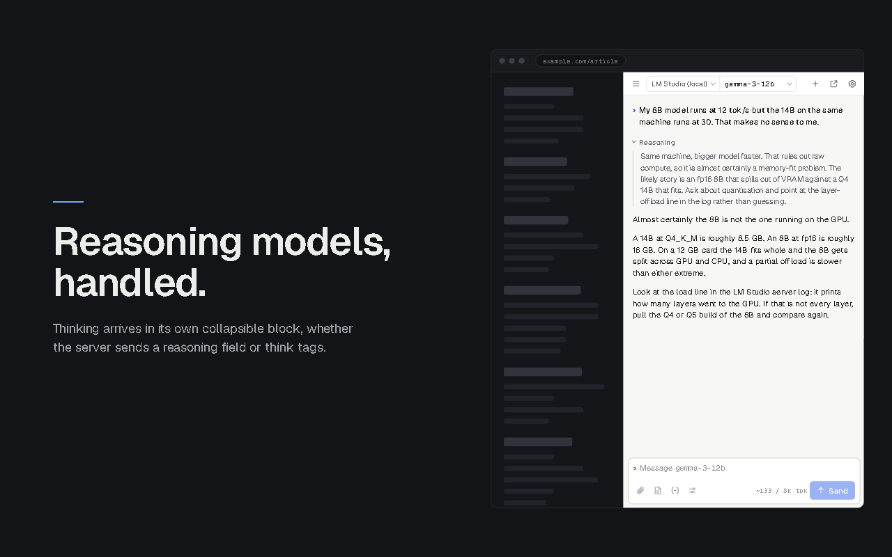 Collapsible reasoning block and the model switcher