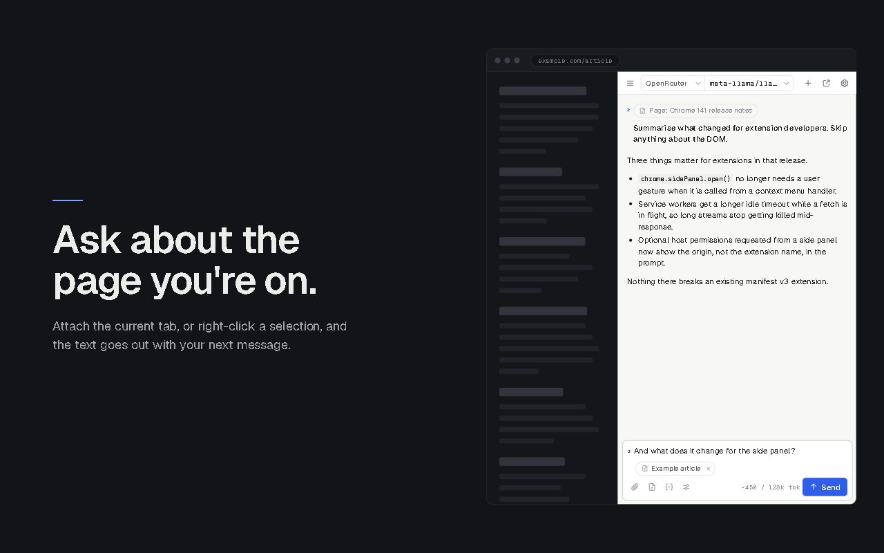 Page context chip attached to a message