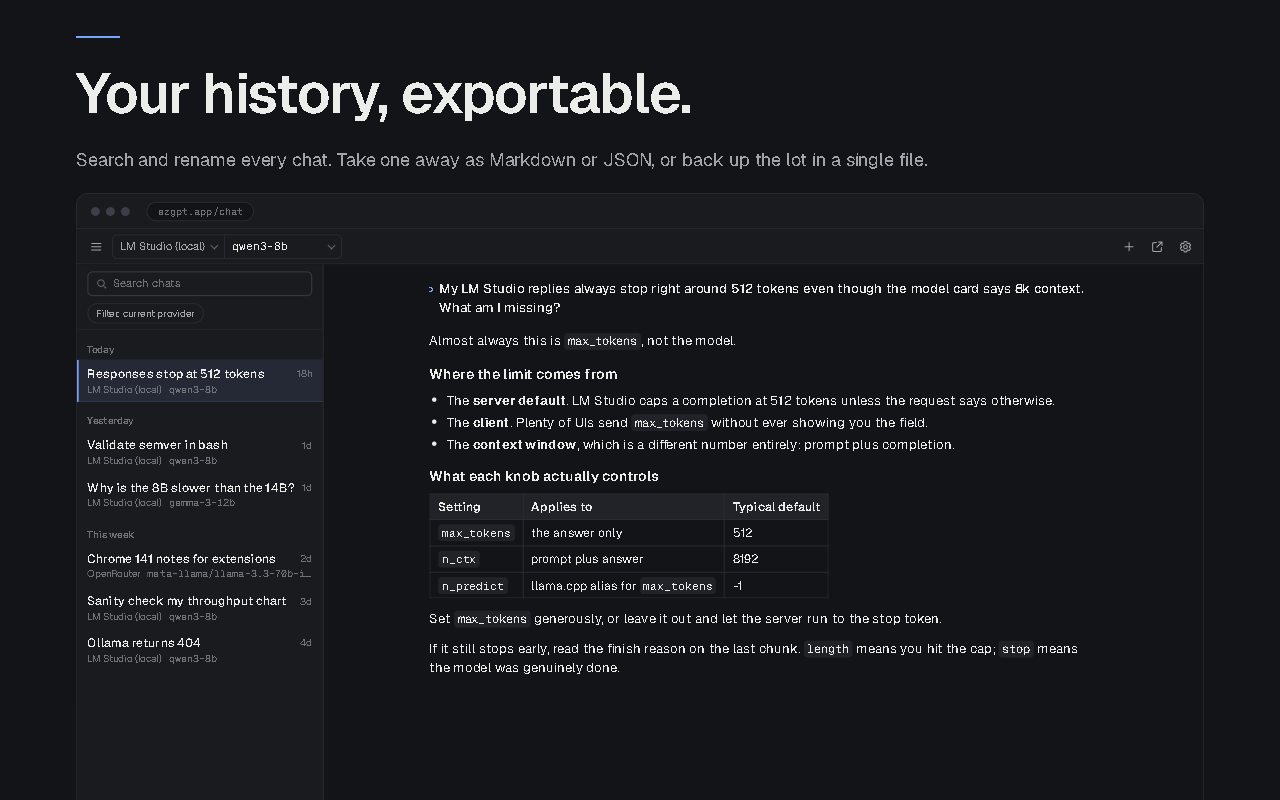 Full tab mode with the chat history sidebar